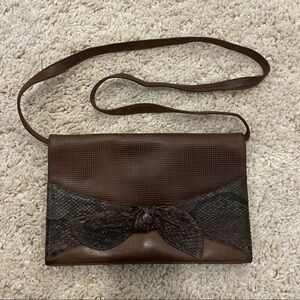 VINTAGE BOW BROWN BAG MADE IN ITALY 100% Leather